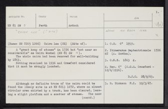 Cairn Lee, NN81SW 5, Ordnance Survey index card, page number 1, Recto