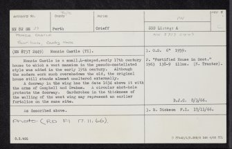 Monzie Castle, NN82SE 23, Ordnance Survey index card, Recto
