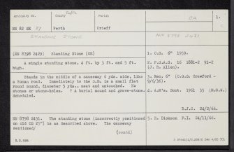 Monzie, Witches' Stone, NN82SE 27, Ordnance Survey index card, page number 1, Recto