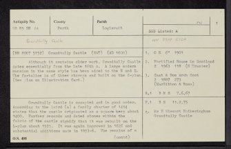 Grantully Castle, NN85SE 14, Ordnance Survey index card, page number 1, Recto