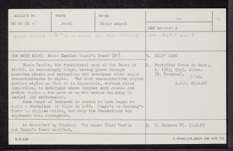 Blair Castle, NN86NE 5, Ordnance Survey index card, Recto