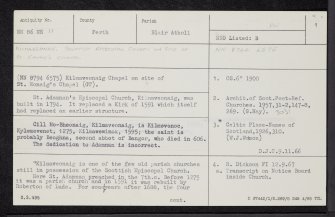 Kilmaveonaig, Church, NN86NE 11, Ordnance Survey index card, page number 1, Recto