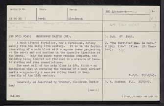 Glendevon Castle, NN90NE 1, Ordnance Survey index card, page number 1, Recto