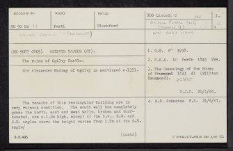 Ogilvie Castle, NN90NW 13, Ordnance Survey index card, page number 1, Recto