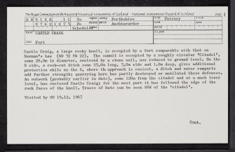 Castle Craig, NN91SE 11, Ordnance Survey index card, page number 1, Recto