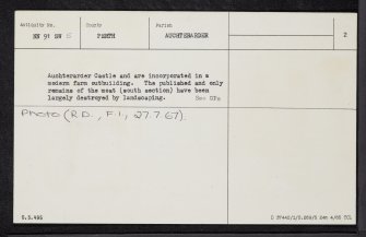 Auchterarder Castle, NN91SW 5, Ordnance Survey index card, page number 2, Verso