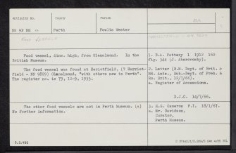 Harrietfield, NN92NE 4, Ordnance Survey index card, Recto