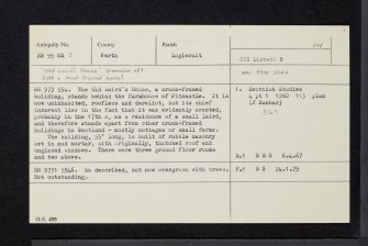 Mains Of Pitcastle, Old Laird's House, NN95NE 5, Ordnance Survey index card, Recto