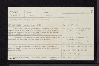 Dane's Stone, NN95NW 9, Ordnance Survey index card, page number 1, Recto