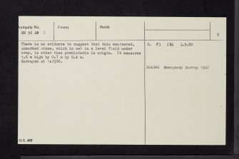 Killiecrankie, Claverhouse's Stone, NN96SW 2, Ordnance Survey index card, page number 2, Verso