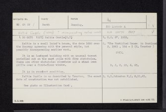 Keltie Castle, NO01SW 1, Ordnance Survey index card, page number 1, Recto