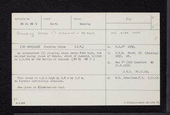 Dunning, NO01SW 9, Ordnance Survey index card, page number 1, Recto