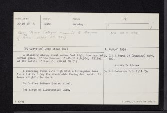 Gray Stone, NO01SW 11, Ordnance Survey index card, Recto