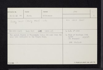 Tibbermore, Lady Well, NO02SE 14, Ordnance Survey index card, page number 1, Recto