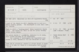 Logiebride Churchyard, NO03SW 4, Ordnance Survey index card, page number 1, Recto