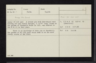 Blackhill House, NO04SE 7, Ordnance Survey index card, Recto
