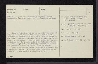 Dunkeld, Cathedral Street, Dunkeld Cathedral, NO04SW 1, Ordnance Survey index card, page number 2, Recto