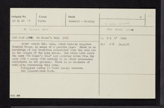 St Colme's Well, NO04SW 18, Ordnance Survey index card, Recto