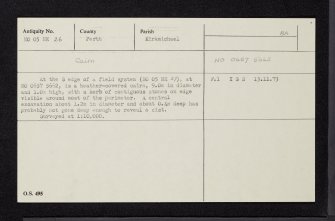 Pitcarmick Burn, NO05NE 26, Ordnance Survey index card, Recto