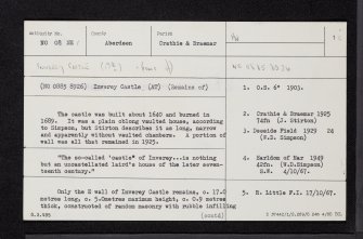 Inverey Castle, NO08NE 1, Ordnance Survey index card, page number 1, Recto