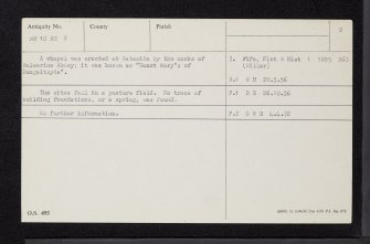 Gateside, St Mary's Chapel, NO10NE 8, Ordnance Survey index card, page number 2, Verso