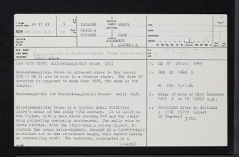 Ecclesiamagirdle House, NO11NW 3, Ordnance Survey index card, page number 1, Recto