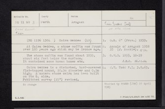 Cairn Geddes, NO11SW 3, Ordnance Survey index card, Recto