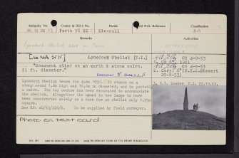 Murrayshall Hill, Lynedoch Obelisk, NO12NE 13, Ordnance Survey index card, Recto