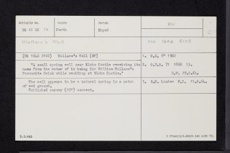 Wallace's Well, Elcho, NO12SE 10, Ordnance Survey index card, Recto
