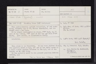 St Madoes Churchyard, Cross-Slab, NO12SE 15, Ordnance Survey index card, Recto