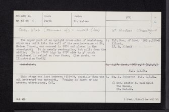 St Madoes, Church Session House, Cross-Slab, NO12SE 21, Ordnance Survey index card, Recto