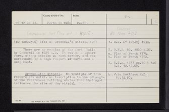 Perth, South Inch, Cromwellian Citadel, NO12SW 22, Ordnance Survey index card, Recto