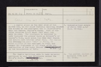 Perth Castle, NO12SW 28, Ordnance Survey index card, page number 1, Recto