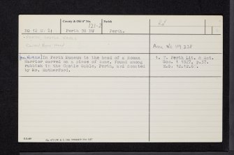 Perth, Castle Gable, NO12SW 31, Ordnance Survey index card, Recto