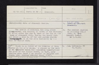 Kinnoull Castle, NO12SW 69, Ordnance Survey index card, Recto