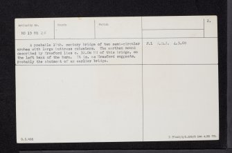 Brunty Mill Bridge, NO13NE 25, Ordnance Survey index card, page number 2, Verso
