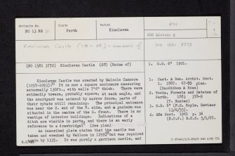 Kinclaven Castle, NO13NE 31, Ordnance Survey index card, page number 1, Recto