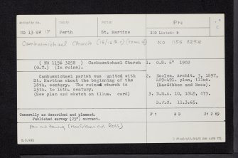 Stanley, Cambusmichael Church And Burial-Ground, NO13SW 17, Ordnance Survey index card, Recto