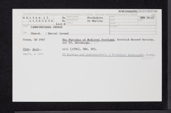 Stanley, Cambusmichael Church And Burial-Ground, NO13SW 17, Ordnance Survey index card, Recto