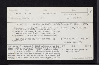 Inchbervis Castle, NO13SW 27, Ordnance Survey index card, page number 1, Recto