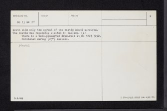 Inchbervis Castle, NO13SW 27, Ordnance Survey index card, page number 2, Verso