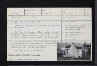 Newton Castle, NO14NE 2, Ordnance Survey index card, Recto