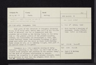 Craighall, NO14NE 18, Ordnance Survey index card, Recto
