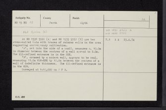 Knockali, NO15NE 13, Ordnance Survey index card, Recto