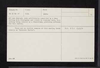 Lindores Castle, NO21NE 21, Ordnance Survey index card, page number 2, Verso
