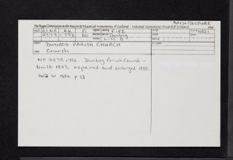 Dunbog Parish Church, NO21NE 44, Ordnance Survey index card, Recto