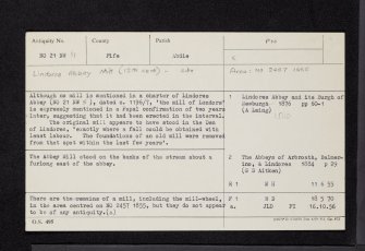 Lindores, Abbey Mill, NO21NW 11, Ordnance Survey index card, Recto