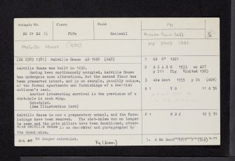 Melville House, NO21SE 16, Ordnance Survey index card, Recto