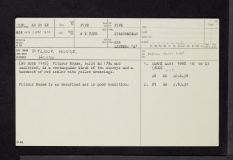 Pitlour House, NO21SW 30, Ordnance Survey index card, page number 1, Recto