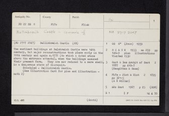 Ballinbreich Castle, NO22SE 8, Ordnance Survey index card, page number 1, Recto